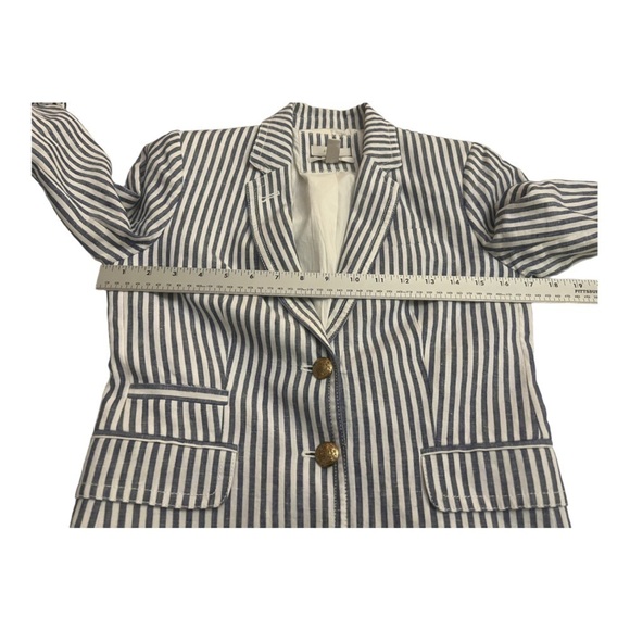 J Crew Blue and White Striped Linen Schoolboy Blazer - Picture 11 of 12